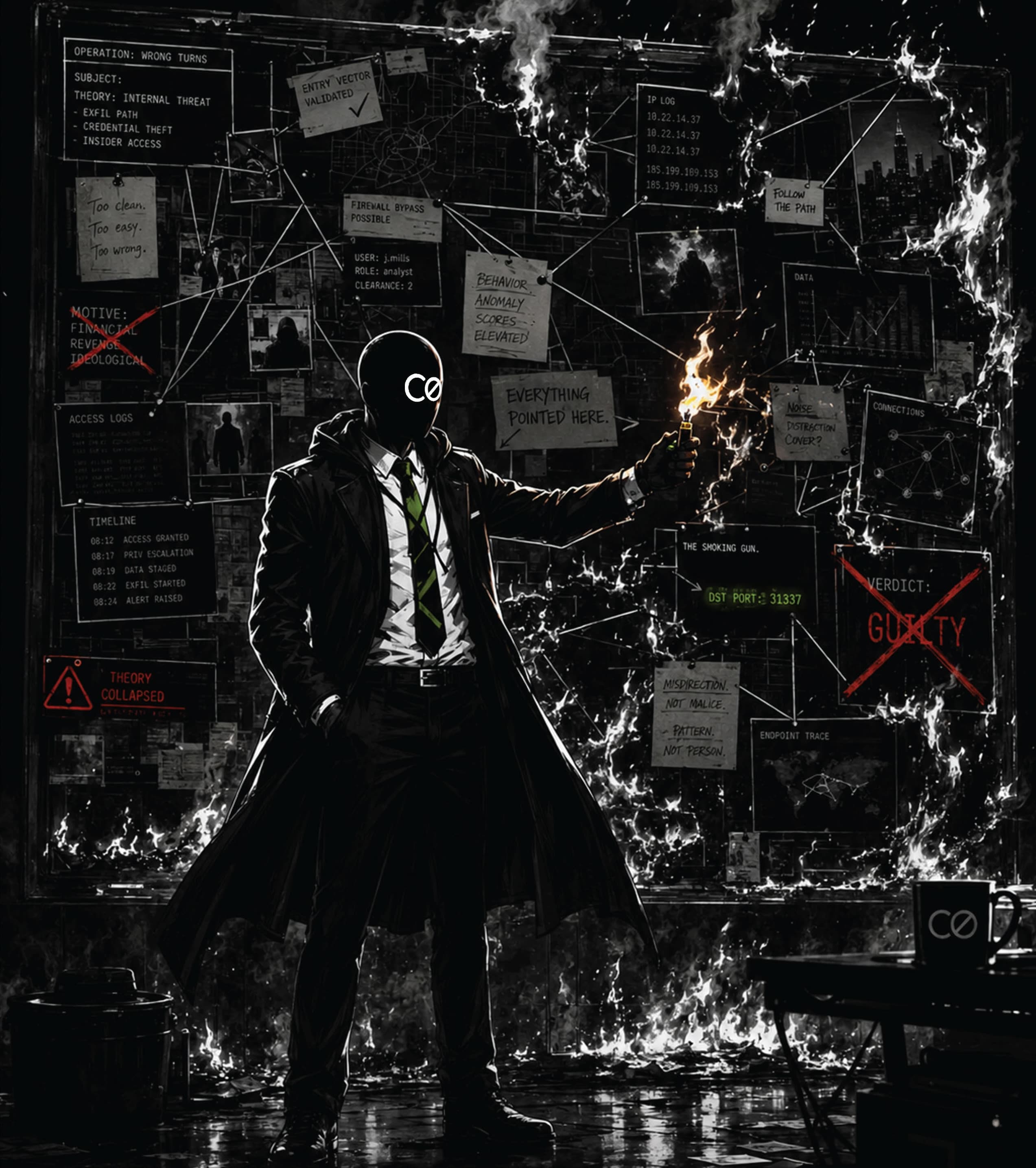 Agent Zero holding a flame to the case board: misdirection, not malice; pattern, not person.