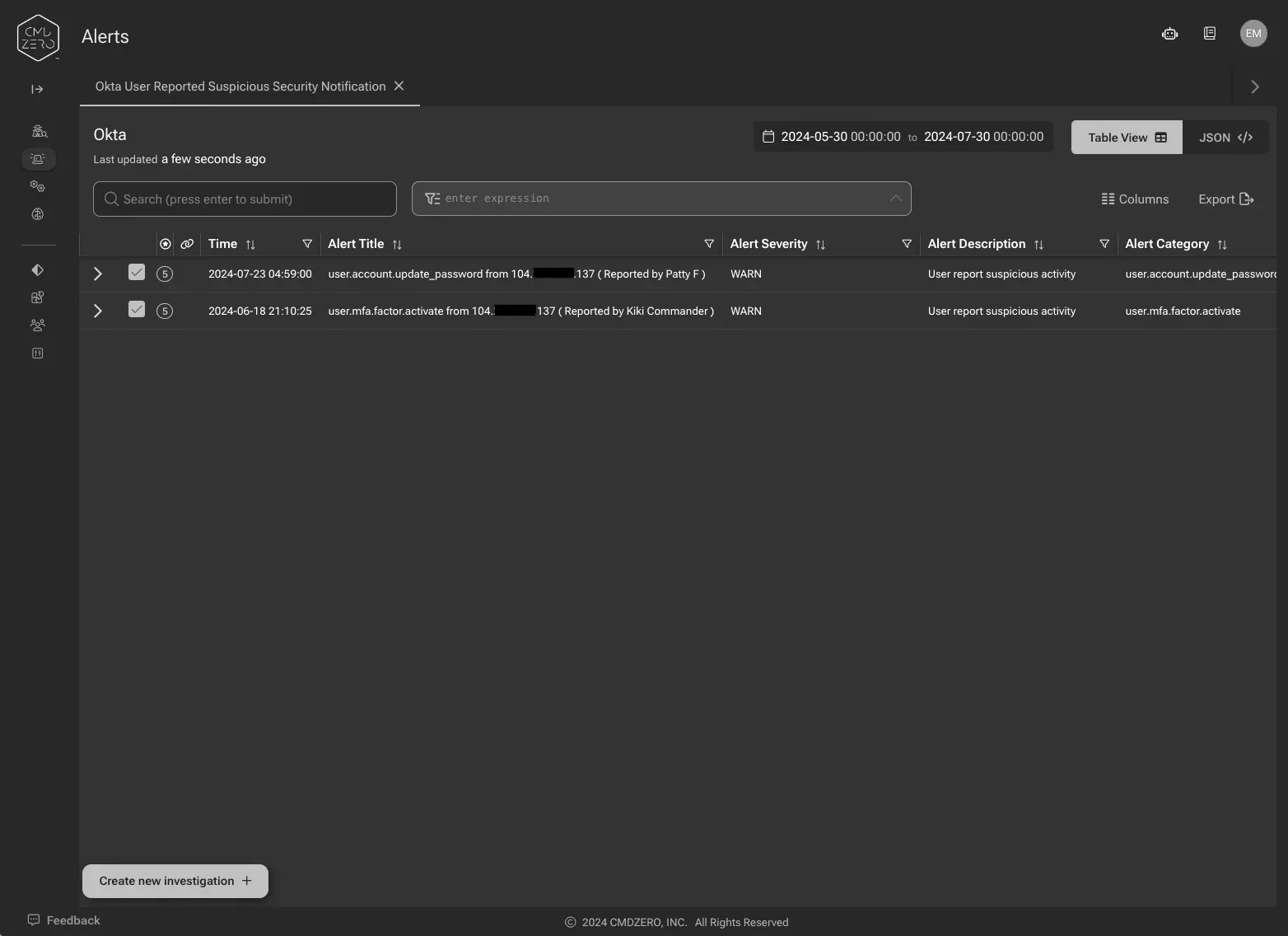 Accelerate Okta investigations – sample account takeover analysis — inline