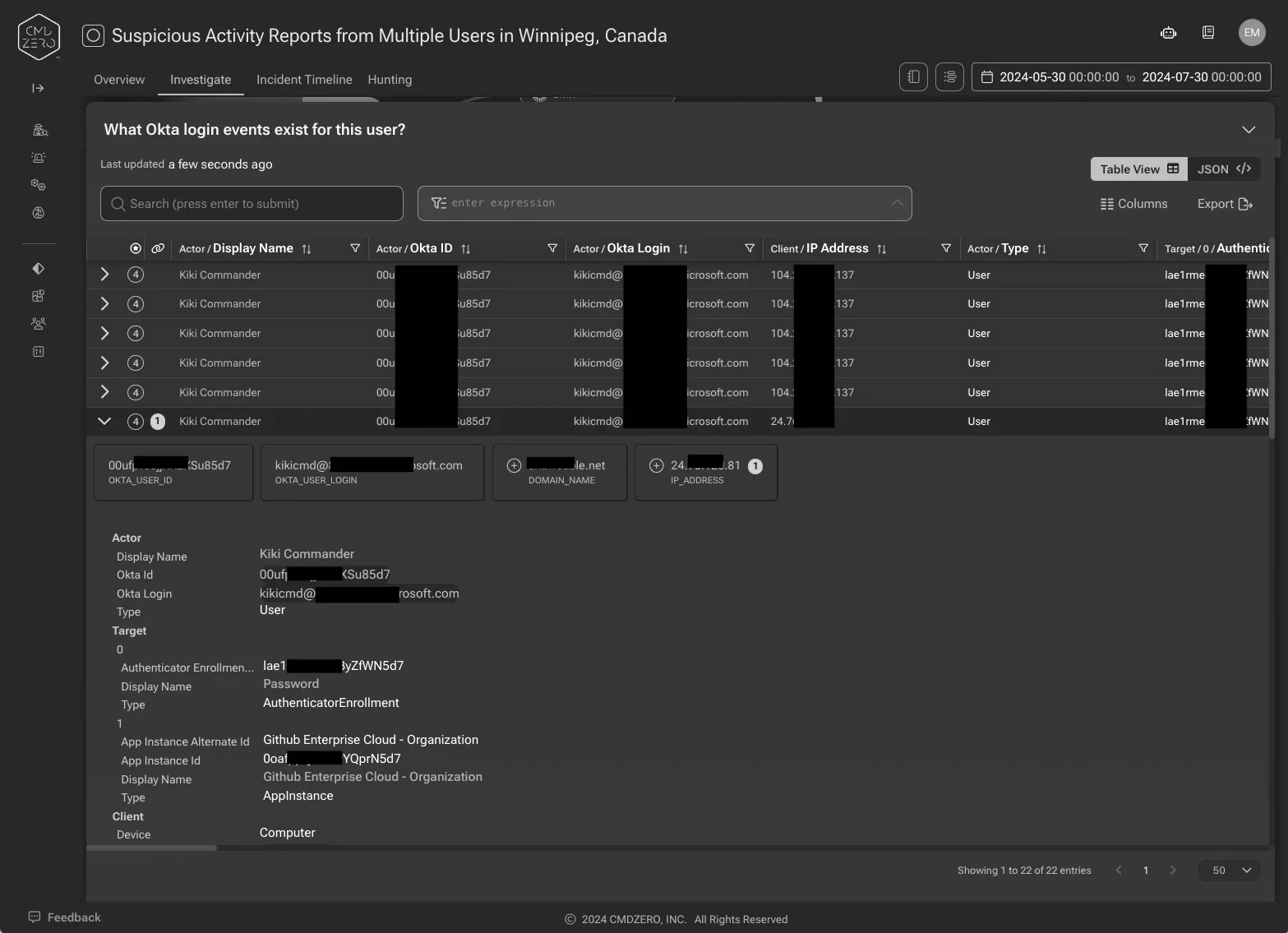 Accelerate Okta investigations – sample account takeover analysis — inline