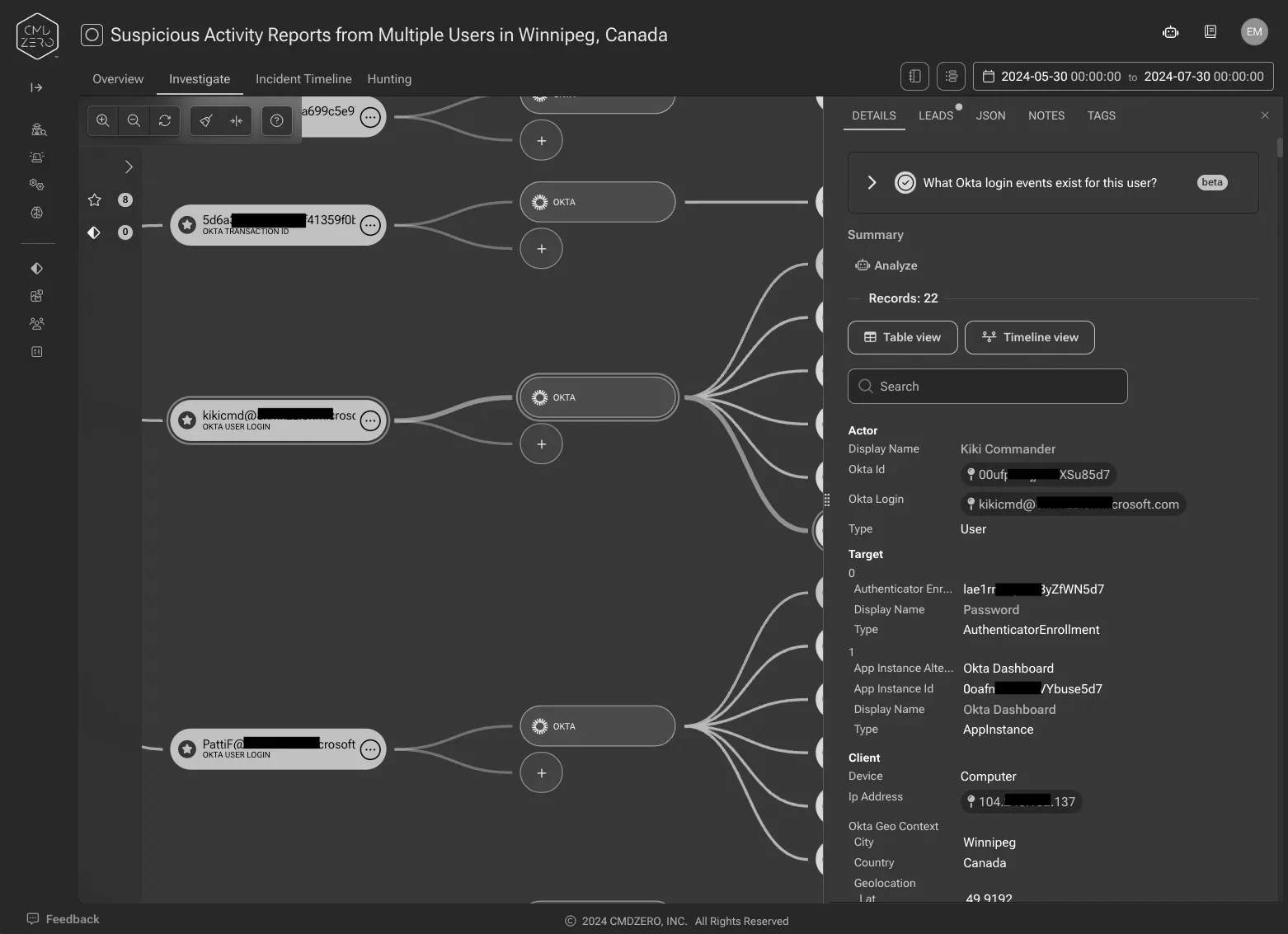 Accelerate Okta investigations – sample account takeover analysis — inline