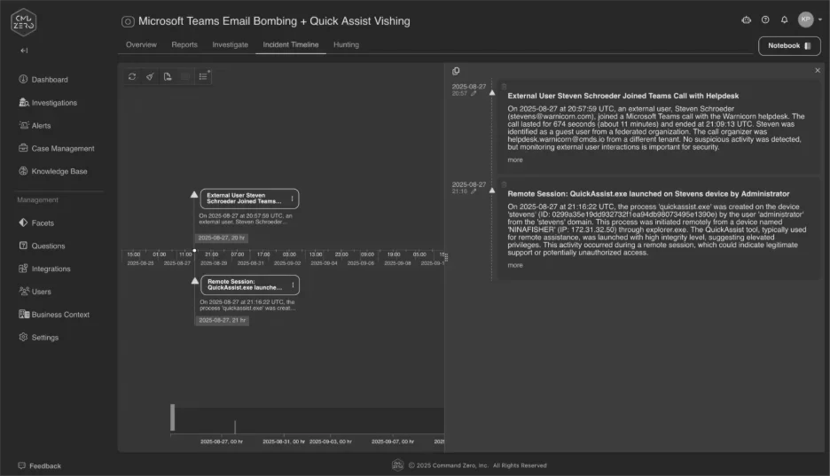 Deep Dive: Finding and Investigating Microsoft Teams Vishing Attacks with Command Zero — inline