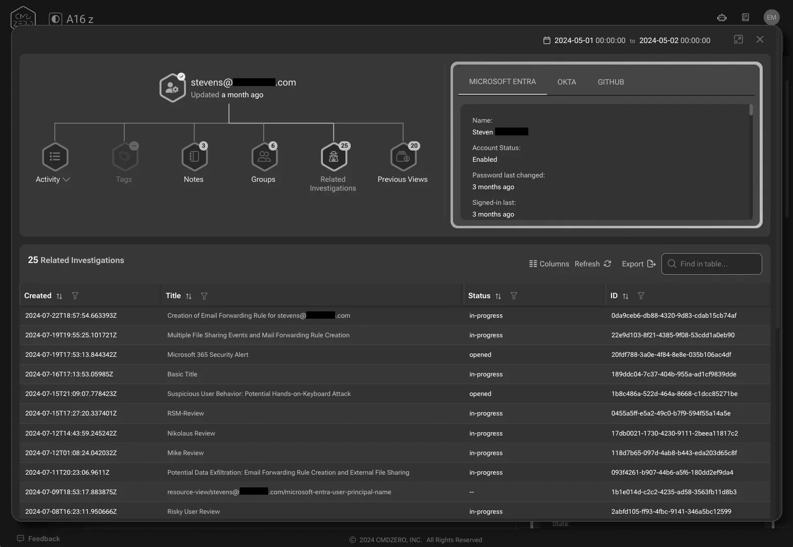 Investigate Microsoft EntraID identities in minutes — inline