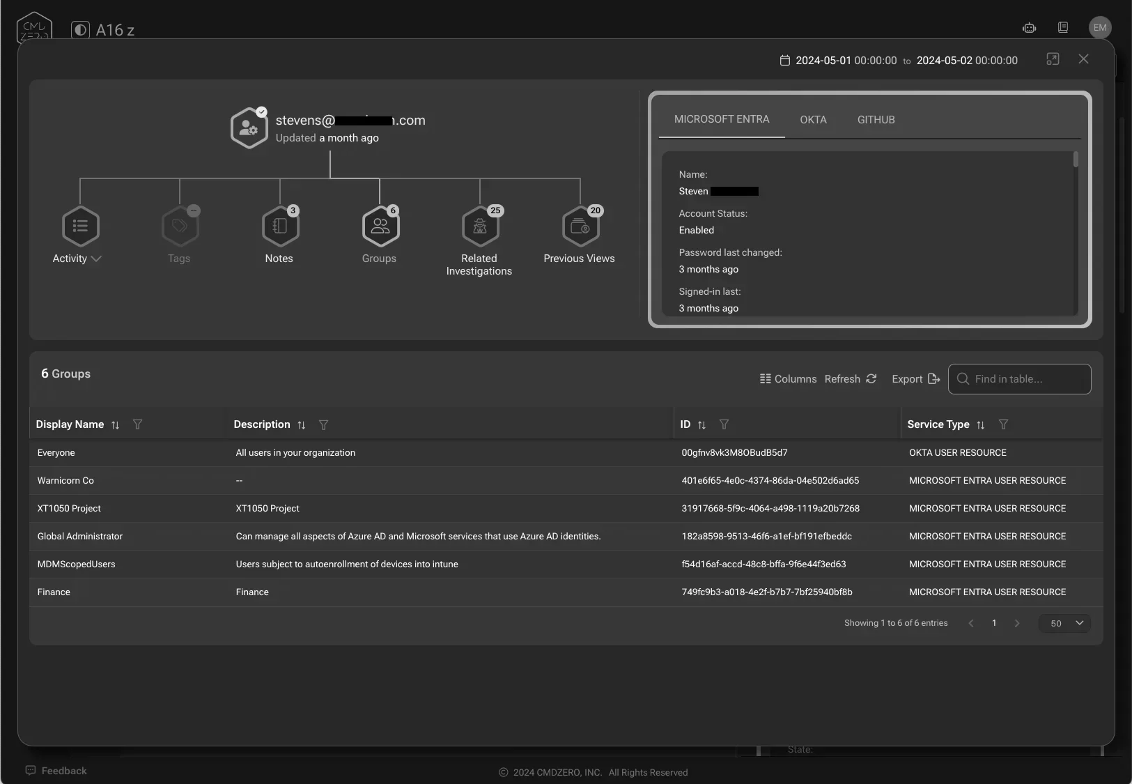 Investigate Microsoft EntraID identities in minutes — inline